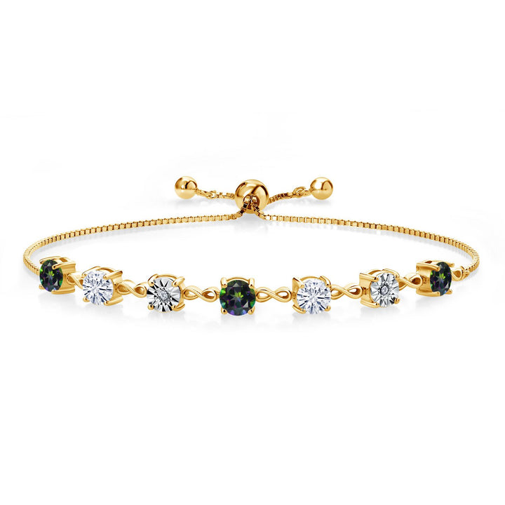 Gem Stone King Gemstone Birthstone White Moissanite and Lab Grown Diamond Accent Infinity Tennis Bracelet for Women in 925 Sterling Silver | Round 5MM and 1MM | Adjustable Bolo Up to 9 Inch | Easy-On Easy-Off