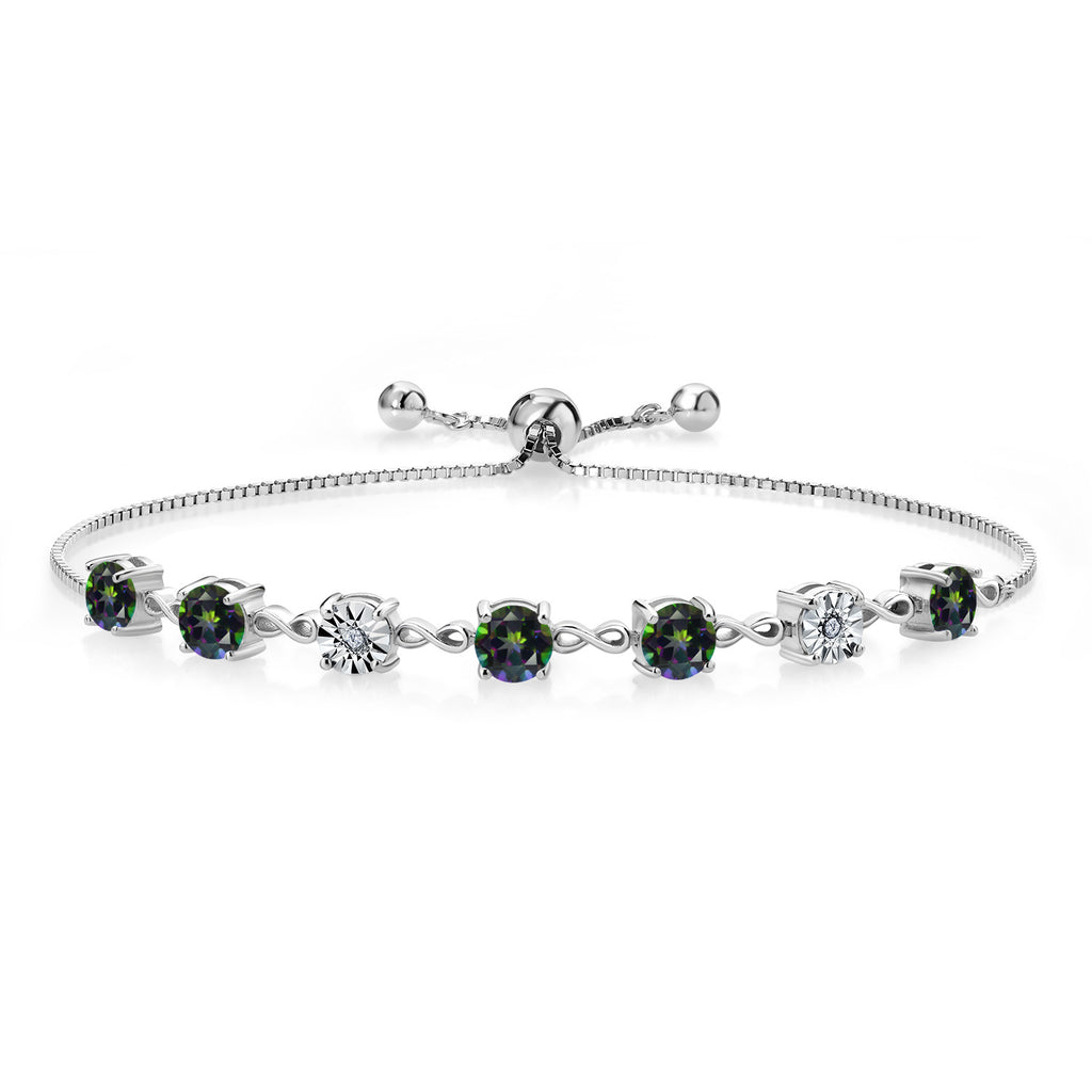 Gem Stone King 925 Sterling Silver Infinity Tennis Bracelet for Women | Gemstone Birthstone and White Lab Grown Diamond | Round 5MM and 1MM Accents| Adjustable Bolo to 9 Inch | Easy-On Easy-Off