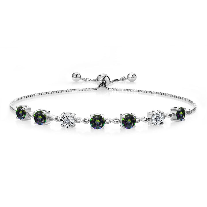 Gem Stone King 925 Sterling Silver Infinity Tennis Bracelet for Women | Gemstone Birthstone and White Lab Grown Diamond | Round 5MM and 1MM Accents| Adjustable Bolo to 9 Inch | Easy-On Easy-Off