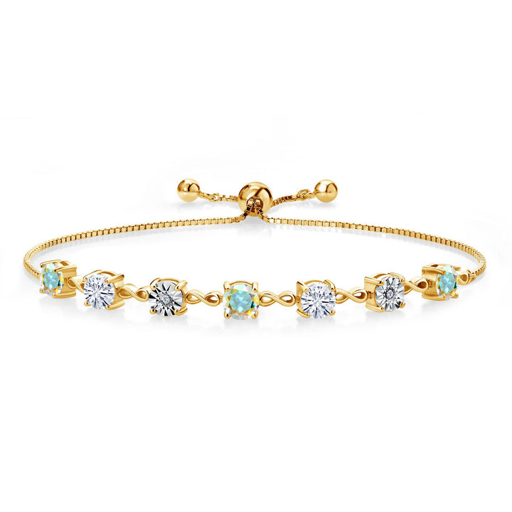Gem Stone King Gemstone Birthstone White Moissanite and Lab Grown Diamond Accent Infinity Tennis Bracelet for Women in 925 Sterling Silver | Round 5MM and 1MM | Adjustable Bolo Up to 9 Inch | Easy-On Easy-Off