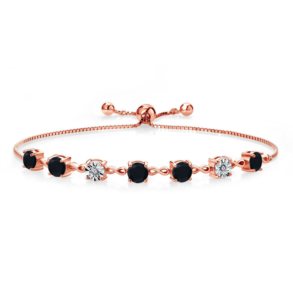 Gem Stone King 925 Sterling Silver Infinity Tennis Bracelet for Women | Gemstone Birthstone and White Lab Grown Diamond | Round 5MM and 1MM Accents| Adjustable Bolo to 9 Inch | Easy-On Easy-Off