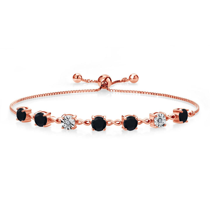 Gem Stone King 925 Sterling Silver Infinity Tennis Bracelet for Women | Gemstone Birthstone and White Lab Grown Diamond | Round 5MM and 1MM Accents| Adjustable Bolo to 9 Inch | Easy-On Easy-Off