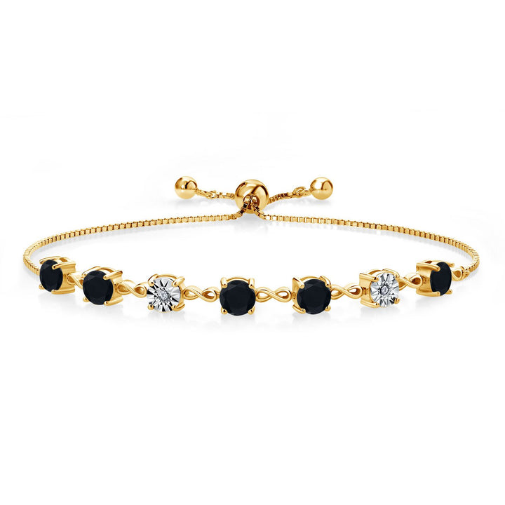 Gem Stone King 925 Sterling Silver Infinity Tennis Bracelet for Women | Gemstone Birthstone and White Lab Grown Diamond | Round 5MM and 1MM Accents| Adjustable Bolo to 9 Inch | Easy-On Easy-Off