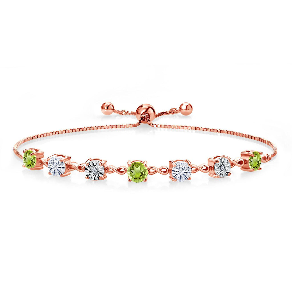 Gem Stone King Gemstone Birthstone White Moissanite and Lab Grown Diamond Accent Infinity Tennis Bracelet for Women in 925 Sterling Silver | Round 5MM and 1MM | Adjustable Bolo Up to 9 Inch | Easy-On Easy-Off
