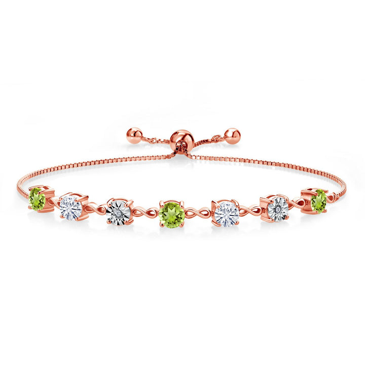 Gem Stone King Gemstone Birthstone White Moissanite and Lab Grown Diamond Accent Infinity Tennis Bracelet for Women in 925 Sterling Silver | Round 5MM and 1MM | Adjustable Bolo Up to 9 Inch | Easy-On Easy-Off