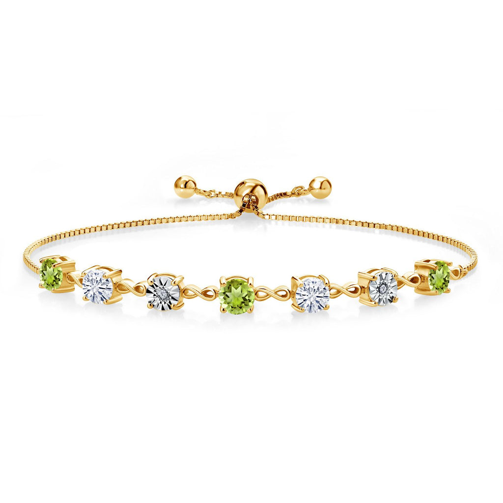 Gem Stone King Gemstone Birthstone White Moissanite and Lab Grown Diamond Accent Infinity Tennis Bracelet for Women in 925 Sterling Silver | Round 5MM and 1MM | Adjustable Bolo Up to 9 Inch | Easy-On Easy-Off