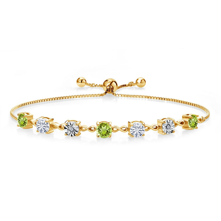 Gem Stone King Gemstone Birthstone White Moissanite and Lab Grown Diamond Accent Infinity Tennis Bracelet for Women in 925 Sterling Silver | Round 5MM and 1MM | Adjustable Bolo Up to 9 Inch | Easy-On Easy-Off