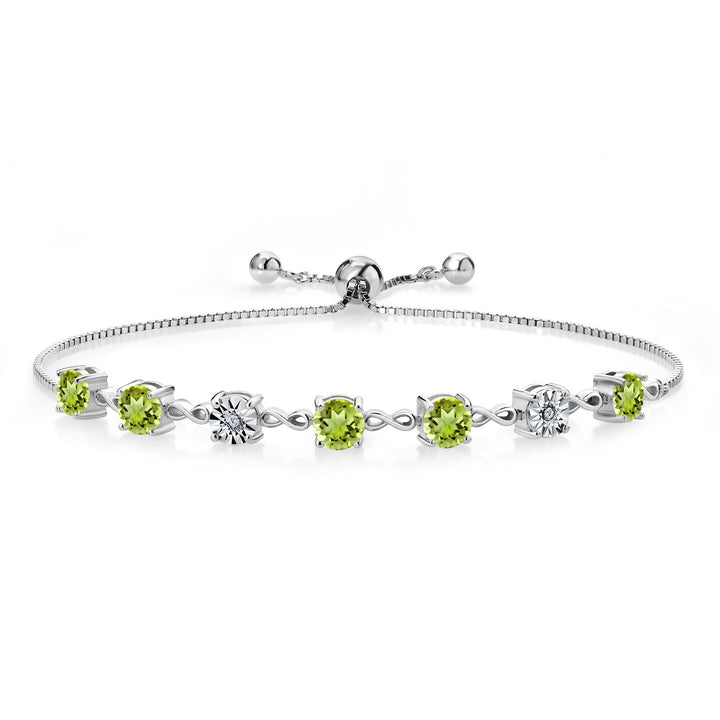 Gem Stone King 925 Sterling Silver Infinity Tennis Bracelet for Women | Gemstone Birthstone and White Lab Grown Diamond | Round 5MM and 1MM Accents| Adjustable Bolo to 9 Inch | Easy-On Easy-Off