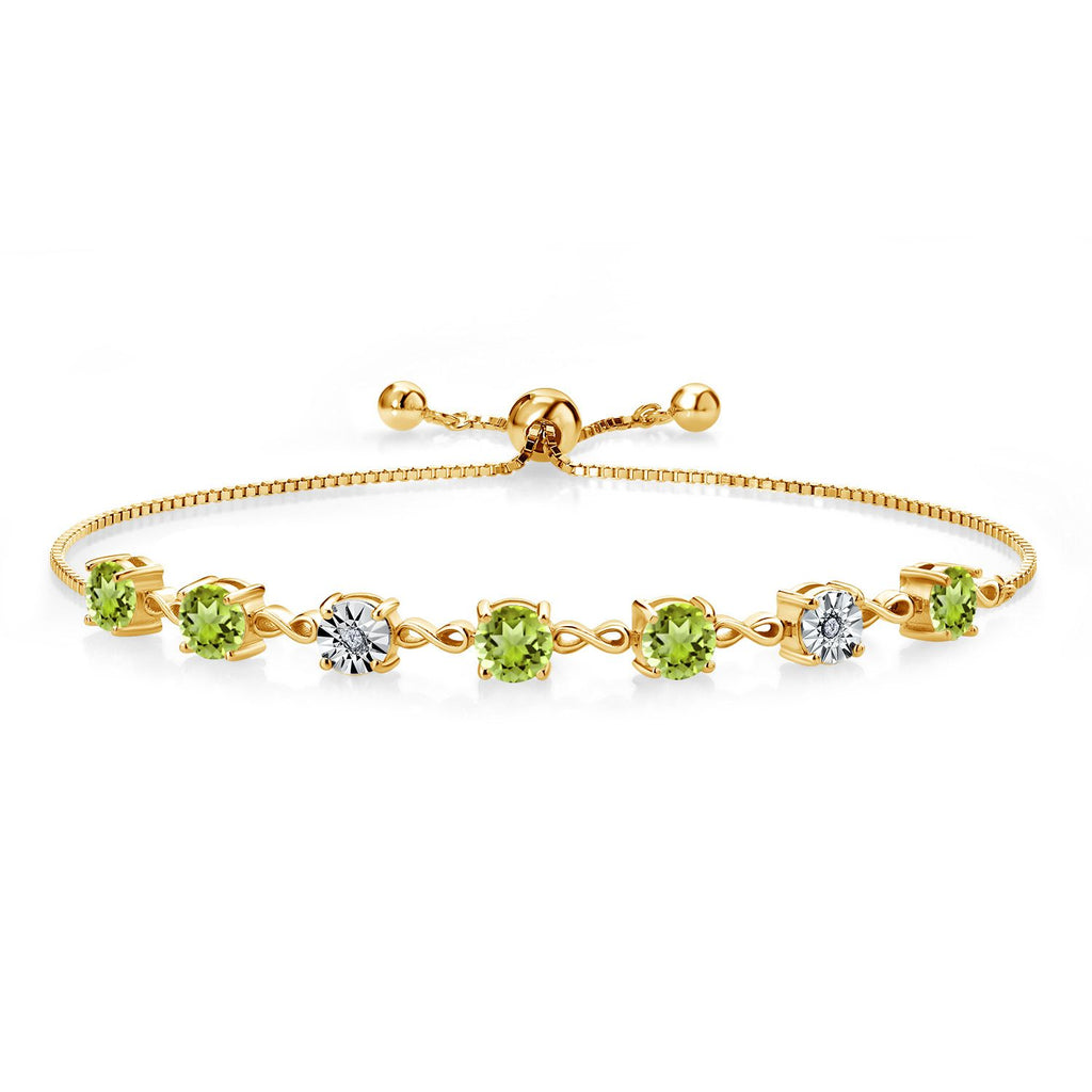 Gem Stone King 925 Sterling Silver Infinity Tennis Bracelet for Women | Gemstone Birthstone and White Lab Grown Diamond | Round 5MM and 1MM Accents| Adjustable Bolo to 9 Inch | Easy-On Easy-Off