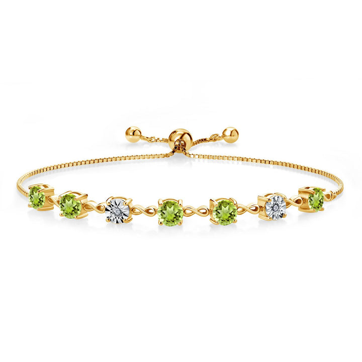 Gem Stone King 925 Sterling Silver Infinity Tennis Bracelet for Women | Gemstone Birthstone and White Lab Grown Diamond | Round 5MM and 1MM Accents| Adjustable Bolo to 9 Inch | Easy-On Easy-Off