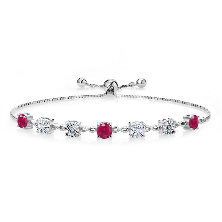 Gem Stone King Gemstone Birthstone White Moissanite and Lab Grown Diamond Accent Infinity Tennis Bracelet for Women in 925 Sterling Silver | Round 5MM and 1MM | Adjustable Bolo Up to 9 Inch | Easy-On Easy-Off