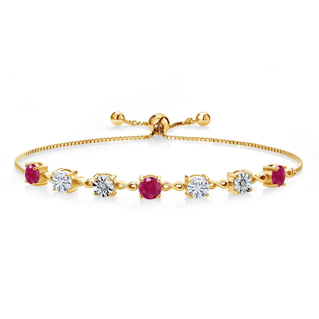 Gem Stone King Gemstone Birthstone White Moissanite and Lab Grown Diamond Accent Infinity Tennis Bracelet for Women in 925 Sterling Silver | Round 5MM and 1MM | Adjustable Bolo Up to 9 Inch | Easy-On Easy-Off