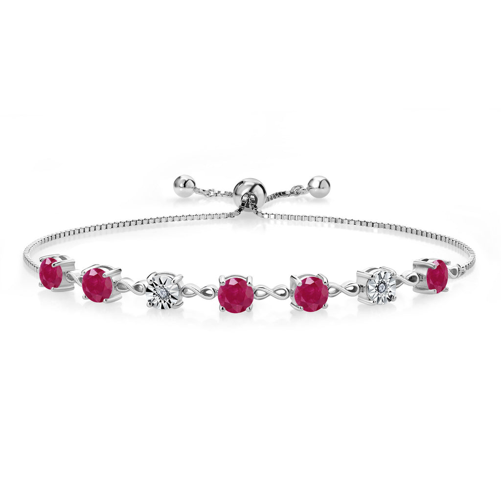 Gem Stone King 925 Sterling Silver Infinity Tennis Bracelet for Women | Gemstone Birthstone and White Lab Grown Diamond | Round 5MM and 1MM Accents| Adjustable Bolo to 9 Inch | Easy-On Easy-Off