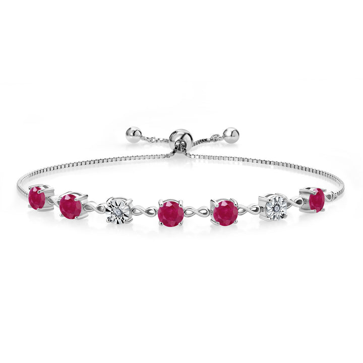 Gem Stone King 925 Sterling Silver Infinity Tennis Bracelet for Women | Gemstone Birthstone and White Lab Grown Diamond | Round 5MM and 1MM Accents| Adjustable Bolo to 9 Inch | Easy-On Easy-Off