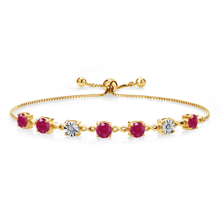 Gem Stone King 925 Sterling Silver Infinity Tennis Bracelet for Women | Gemstone Birthstone and White Lab Grown Diamond | Round 5MM and 1MM Accents| Adjustable Bolo to 9 Inch | Easy-On Easy-Off