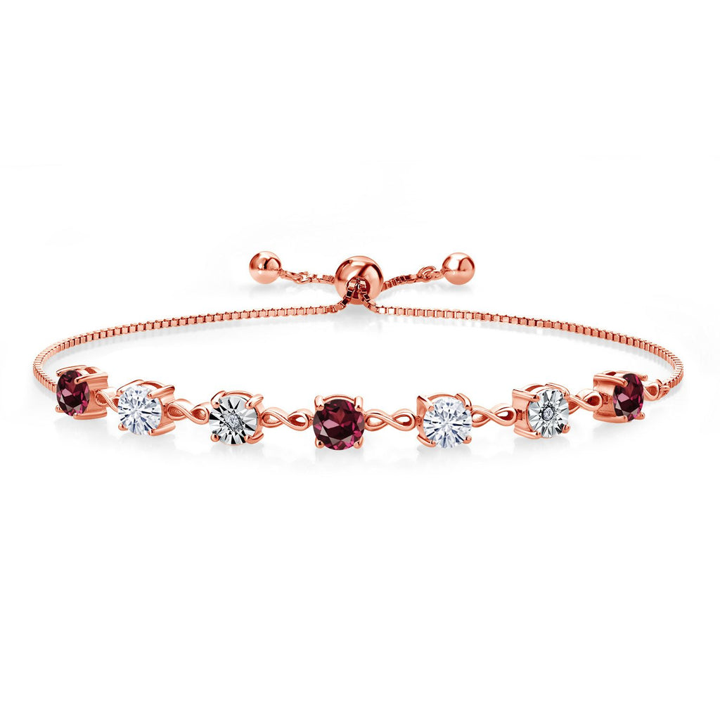 Gem Stone King Gemstone Birthstone White Moissanite and Lab Grown Diamond Accent Infinity Tennis Bracelet for Women in 925 Sterling Silver | Round 5MM and 1MM | Adjustable Bolo Up to 9 Inch | Easy-On Easy-Off