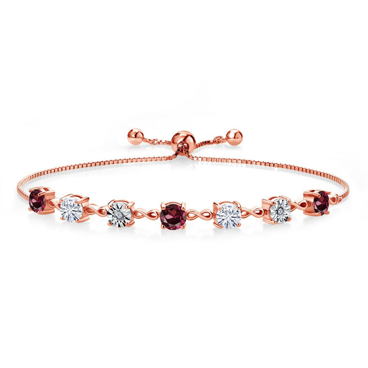 Gem Stone King Gemstone Birthstone White Moissanite and Lab Grown Diamond Accent Infinity Tennis Bracelet for Women in 925 Sterling Silver | Round 5MM and 1MM | Adjustable Bolo Up to 9 Inch | Easy-On Easy-Off