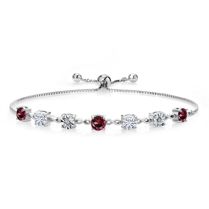 Gem Stone King Gemstone Birthstone White Moissanite and Lab Grown Diamond Accent Infinity Tennis Bracelet for Women in 925 Sterling Silver | Round 5MM and 1MM | Adjustable Bolo Up to 9 Inch | Easy-On Easy-Off