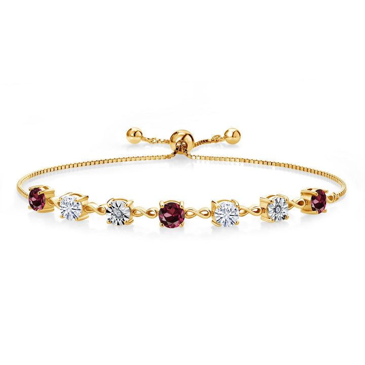 Gem Stone King Gemstone Birthstone White Moissanite and Lab Grown Diamond Accent Infinity Tennis Bracelet for Women in 925 Sterling Silver | Round 5MM and 1MM | Adjustable Bolo Up to 9 Inch | Easy-On Easy-Off