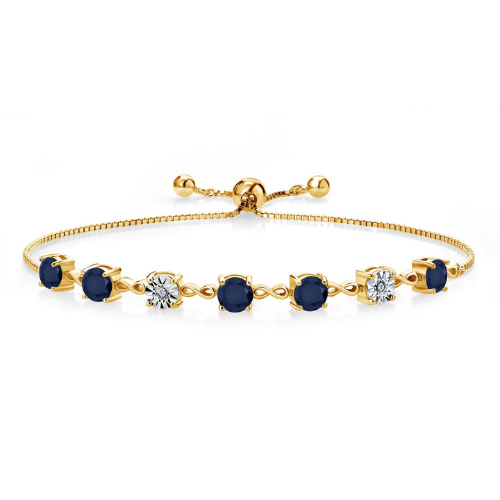 Gem Stone King 925 Sterling Silver Infinity Tennis Bracelet for Women | Gemstone Birthstone and White Lab Grown Diamond | Round 5MM and 1MM Accents| Adjustable Bolo to 9 Inch | Easy-On Easy-Off