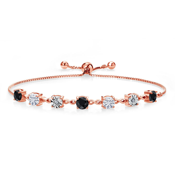 Gem Stone King Gemstone Birthstone White Moissanite and Lab Grown Diamond Accent Infinity Tennis Bracelet for Women in 925 Sterling Silver | Round 5MM and 1MM | Adjustable Bolo Up to 9 Inch | Easy-On Easy-Off