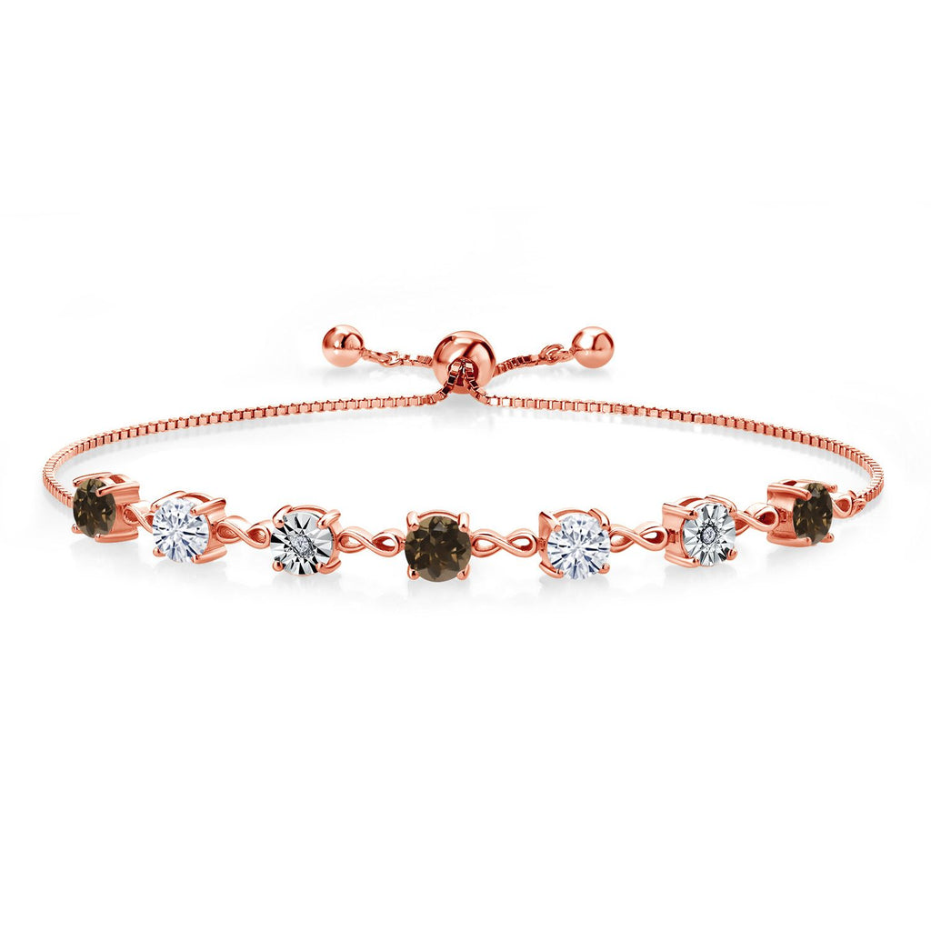 Gem Stone King Gemstone Birthstone White Moissanite and Lab Grown Diamond Accent Infinity Tennis Bracelet for Women in 925 Sterling Silver | Round 5MM and 1MM | Adjustable Bolo Up to 9 Inch | Easy-On Easy-Off