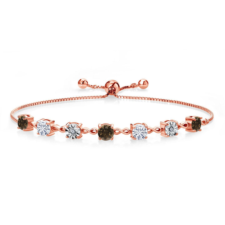 Gem Stone King Gemstone Birthstone White Moissanite and Lab Grown Diamond Accent Infinity Tennis Bracelet for Women in 925 Sterling Silver | Round 5MM and 1MM | Adjustable Bolo Up to 9 Inch | Easy-On Easy-Off