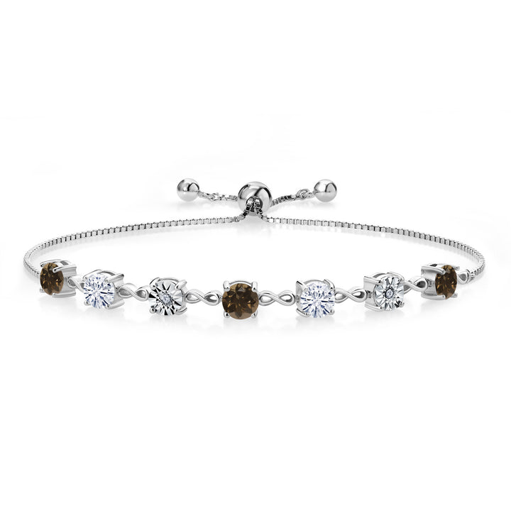 Gem Stone King Gemstone Birthstone White Moissanite and Lab Grown Diamond Accent Infinity Tennis Bracelet for Women in 925 Sterling Silver | Round 5MM and 1MM | Adjustable Bolo Up to 9 Inch | Easy-On Easy-Off