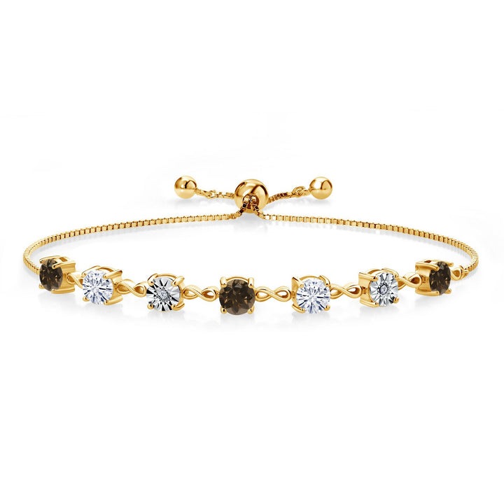 Gem Stone King Gemstone Birthstone White Moissanite and Lab Grown Diamond Accent Infinity Tennis Bracelet for Women in 925 Sterling Silver | Round 5MM and 1MM | Adjustable Bolo Up to 9 Inch | Easy-On Easy-Off
