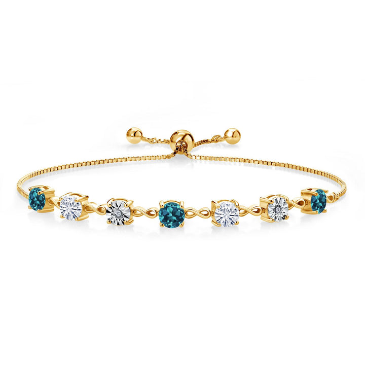 Gem Stone King Gemstone Birthstone White Moissanite and Lab Grown Diamond Accent Infinity Tennis Bracelet for Women in 925 Sterling Silver | Round 5MM and 1MM | Adjustable Bolo Up to 9 Inch | Easy-On Easy-Off