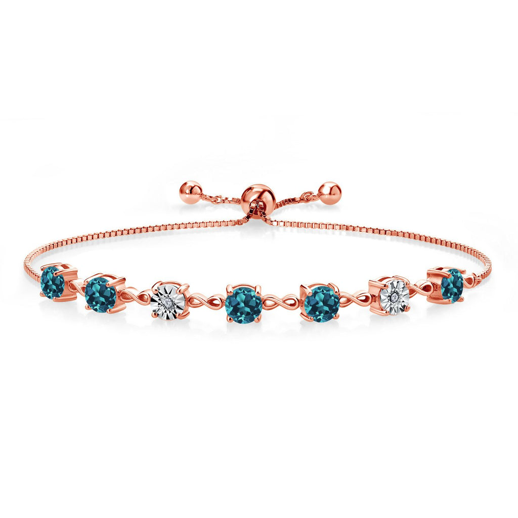 Gem Stone King 925 Sterling Silver Infinity Tennis Bracelet for Women | Gemstone Birthstone and White Lab Grown Diamond | Round 5MM and 1MM Accents| Adjustable Bolo to 9 Inch | Easy-On Easy-Off
