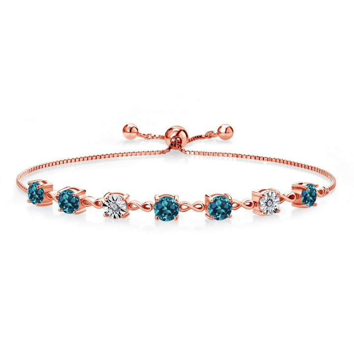 Gem Stone King 925 Sterling Silver Infinity Tennis Bracelet for Women | Gemstone Birthstone and White Lab Grown Diamond | Round 5MM and 1MM Accents| Adjustable Bolo to 9 Inch | Easy-On Easy-Off