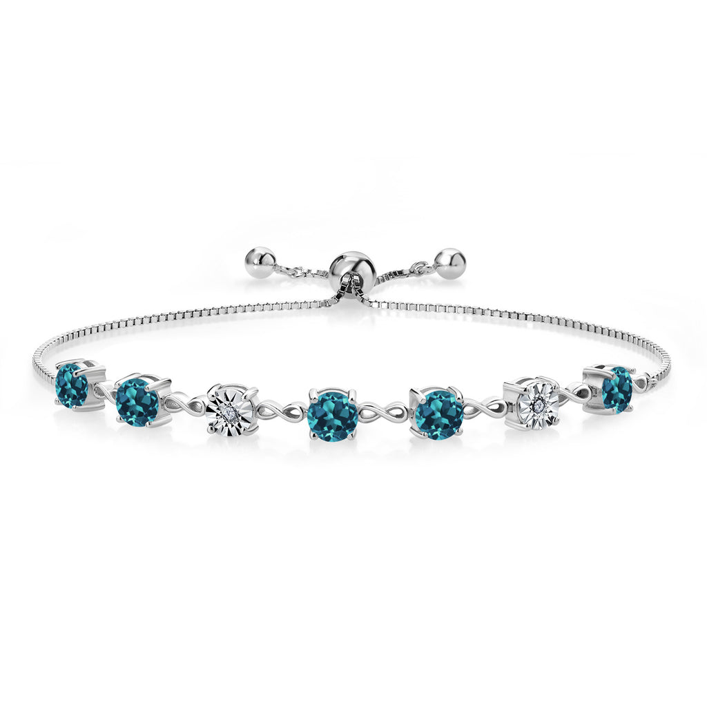 Gem Stone King 925 Sterling Silver Infinity Tennis Bracelet for Women | Gemstone Birthstone and White Lab Grown Diamond | Round 5MM and 1MM Accents| Adjustable Bolo to 9 Inch | Easy-On Easy-Off