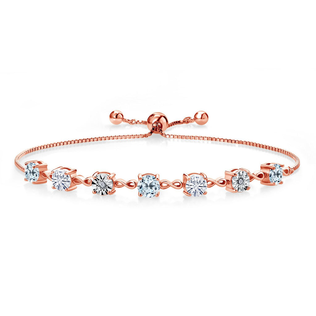Gem Stone King Gemstone Birthstone White Moissanite and Lab Grown Diamond Accent Infinity Tennis Bracelet for Women in 925 Sterling Silver | Round 5MM and 1MM | Adjustable Bolo Up to 9 Inch | Easy-On Easy-Off