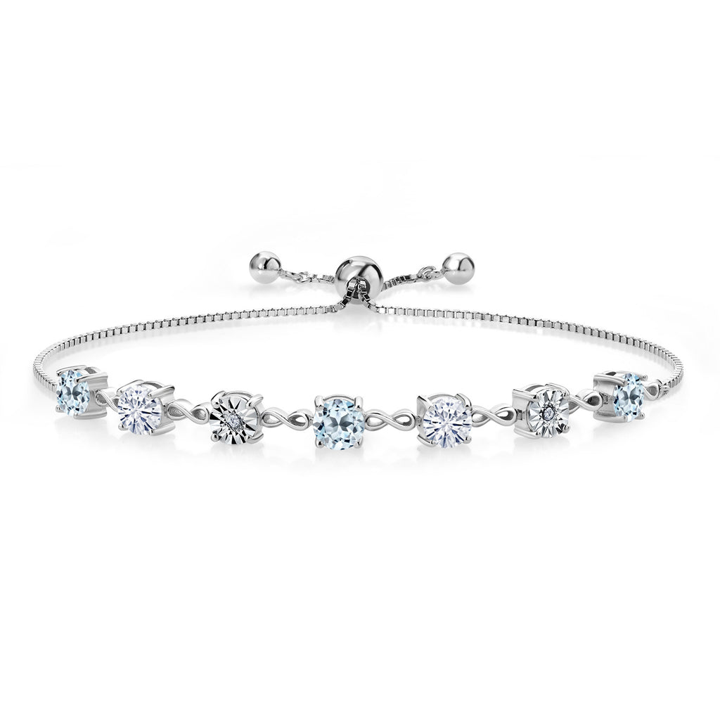 Gem Stone King Gemstone Birthstone White Moissanite and Lab Grown Diamond Accent Infinity Tennis Bracelet for Women in 925 Sterling Silver | Round 5MM and 1MM | Adjustable Bolo Up to 9 Inch | Easy-On Easy-Off