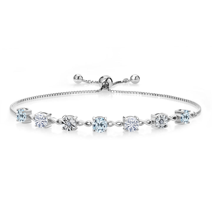 Gem Stone King Gemstone Birthstone White Moissanite and Lab Grown Diamond Accent Infinity Tennis Bracelet for Women in 925 Sterling Silver | Round 5MM and 1MM | Adjustable Bolo Up to 9 Inch | Easy-On Easy-Off