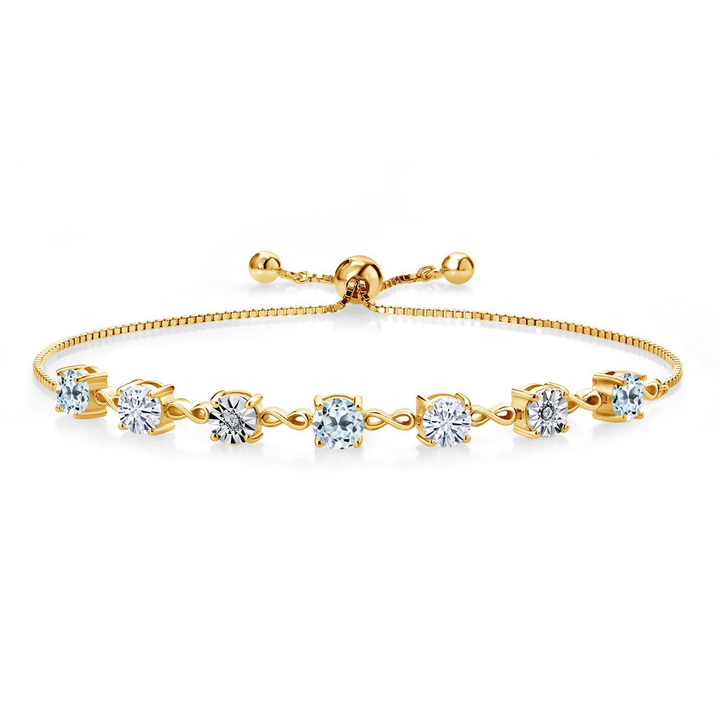 Gem Stone King Gemstone Birthstone White Moissanite and Lab Grown Diamond Accent Infinity Tennis Bracelet for Women in 925 Sterling Silver | Round 5MM and 1MM | Adjustable Bolo Up to 9 Inch | Easy-On Easy-Off
