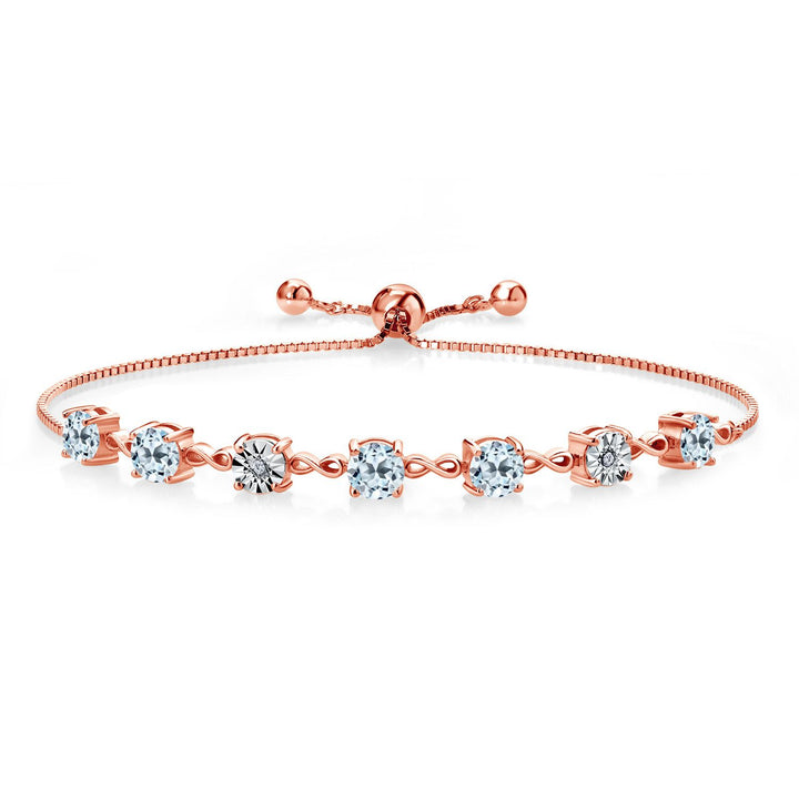 Gem Stone King 925 Sterling Silver Infinity Tennis Bracelet for Women | Gemstone Birthstone and White Lab Grown Diamond | Round 5MM and 1MM Accents| Adjustable Bolo to 9 Inch | Easy-On Easy-Off