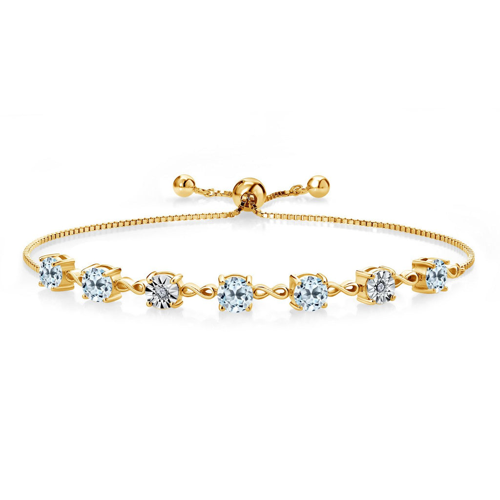 Gem Stone King 925 Sterling Silver Infinity Tennis Bracelet for Women | Gemstone Birthstone and White Lab Grown Diamond | Round 5MM and 1MM Accents| Adjustable Bolo to 9 Inch | Easy-On Easy-Off
