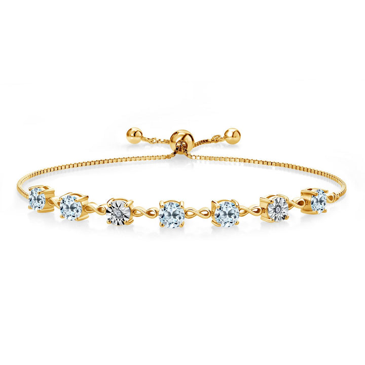 Gem Stone King 925 Sterling Silver Infinity Tennis Bracelet for Women | Gemstone Birthstone and White Lab Grown Diamond | Round 5MM and 1MM Accents| Adjustable Bolo to 9 Inch | Easy-On Easy-Off