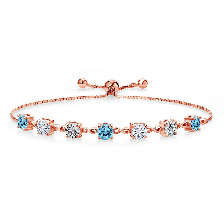 Gem Stone King Gemstone Birthstone White Moissanite and Lab Grown Diamond Accent Infinity Tennis Bracelet for Women in 925 Sterling Silver | Round 5MM and 1MM | Adjustable Bolo Up to 9 Inch | Easy-On Easy-Off