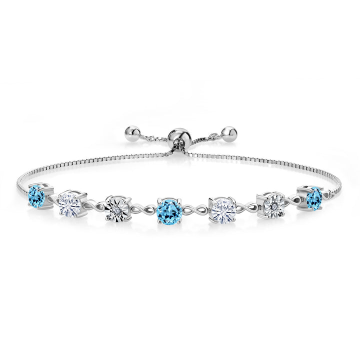 Gem Stone King Gemstone Birthstone White Moissanite and Lab Grown Diamond Accent Infinity Tennis Bracelet for Women in 925 Sterling Silver | Round 5MM and 1MM | Adjustable Bolo Up to 9 Inch | Easy-On Easy-Off