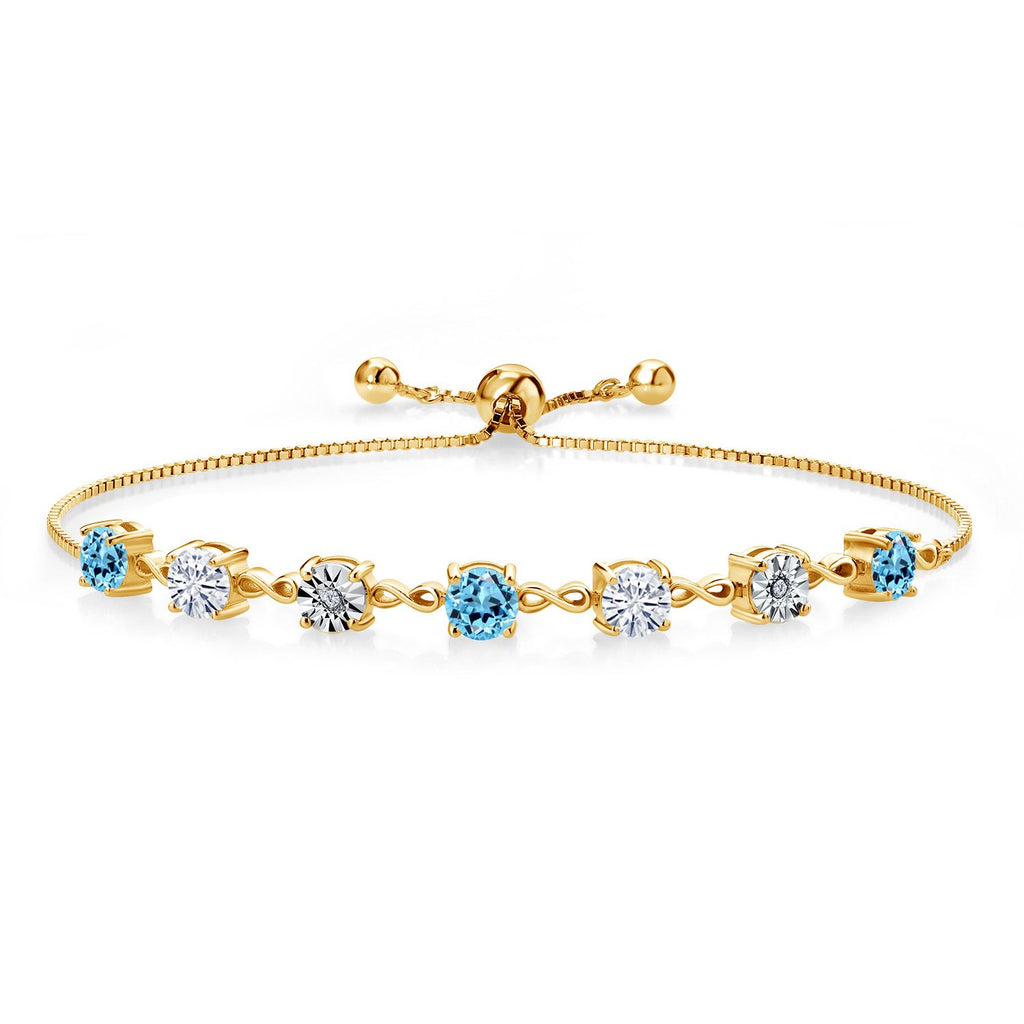 Gem Stone King Gemstone Birthstone White Moissanite and Lab Grown Diamond Accent Infinity Tennis Bracelet for Women in 925 Sterling Silver | Round 5MM and 1MM | Adjustable Bolo Up to 9 Inch | Easy-On Easy-Off
