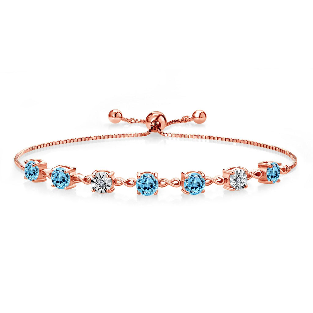 Gem Stone King 925 Sterling Silver Infinity Tennis Bracelet for Women | Gemstone Birthstone and White Lab Grown Diamond | Round 5MM and 1MM Accents| Adjustable Bolo to 9 Inch | Easy-On Easy-Off