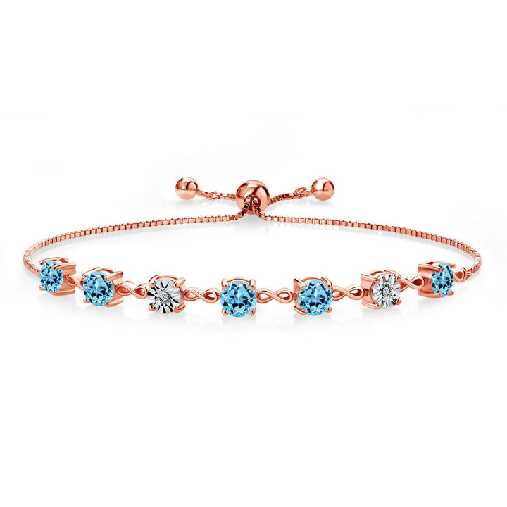 Gem Stone King 925 Sterling Silver Infinity Tennis Bracelet for Women | Gemstone Birthstone and White Lab Grown Diamond | Round 5MM and 1MM Accents| Adjustable Bolo to 9 Inch | Easy-On Easy-Off