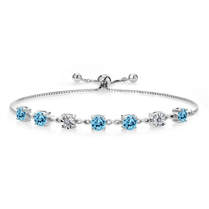 Gem Stone King 925 Sterling Silver Infinity Tennis Bracelet for Women | Gemstone Birthstone and White Lab Grown Diamond | Round 5MM and 1MM Accents| Adjustable Bolo to 9 Inch | Easy-On Easy-Off