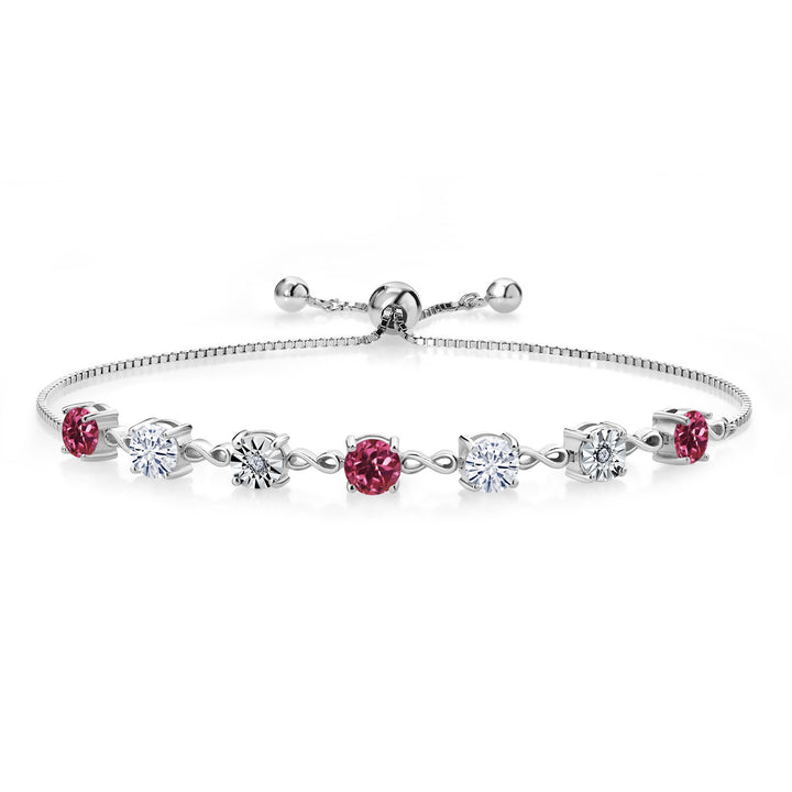 Gem Stone King Gemstone Birthstone White Moissanite and Lab Grown Diamond Accent Infinity Tennis Bracelet for Women in 925 Sterling Silver | Round 5MM and 1MM | Adjustable Bolo Up to 9 Inch | Easy-On Easy-Off