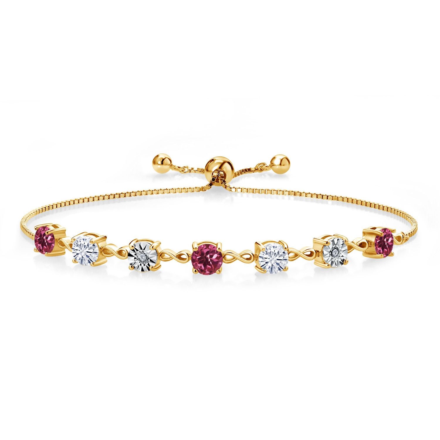 Pink Tourmaline - October_925 Yellow Gold Plated Silver_Bracelet in 925 Yellow Gold Plated Silver