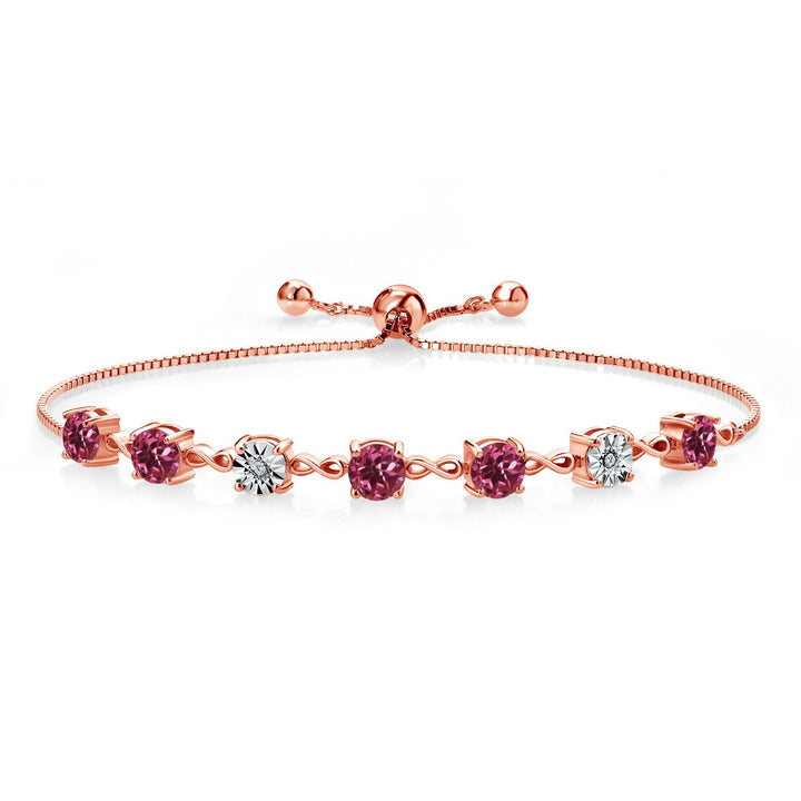 Gem Stone King 925 Sterling Silver Infinity Tennis Bracelet for Women | Gemstone Birthstone and White Lab Grown Diamond | Round 5MM and 1MM Accents| Adjustable Bolo to 9 Inch | Easy-On Easy-Off