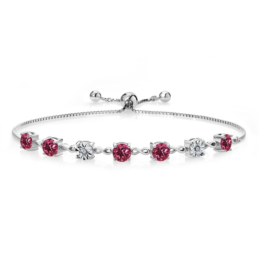 Gem Stone King 925 Sterling Silver Infinity Tennis Bracelet for Women | Gemstone Birthstone and White Lab Grown Diamond | Round 5MM and 1MM Accents| Adjustable Bolo to 9 Inch | Easy-On Easy-Off
